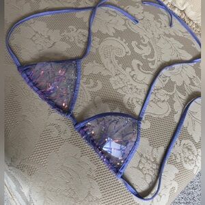 Iheartraves Sheer Lavender Triangle Sequin Bikini Top